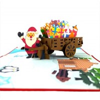 Handmade 3D Pop Up Xmas Card Happy Christmas Santa Claus Gift Cart Trolley Fox Bear Penguin Rabbit Tree Cottage Snowflakes Seasonal Greetings Decorations Ornaments Celebrations Card